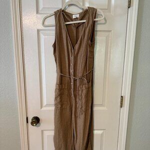 Lou & Grey Brown Linen Utility Jumpsuit - Size S